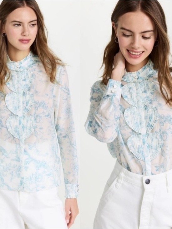 Alice + Olivia Tops - Alice + Olivia Kurt Ruffle Pintuck Blouse Antique Butterfly Off White M Silk